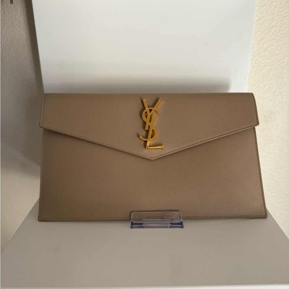 YSL Tan Envelope Clutch